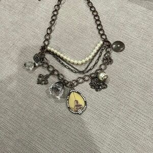 Vintage Paris statement, charm necklace with Eiffel Tower antique bronze chain